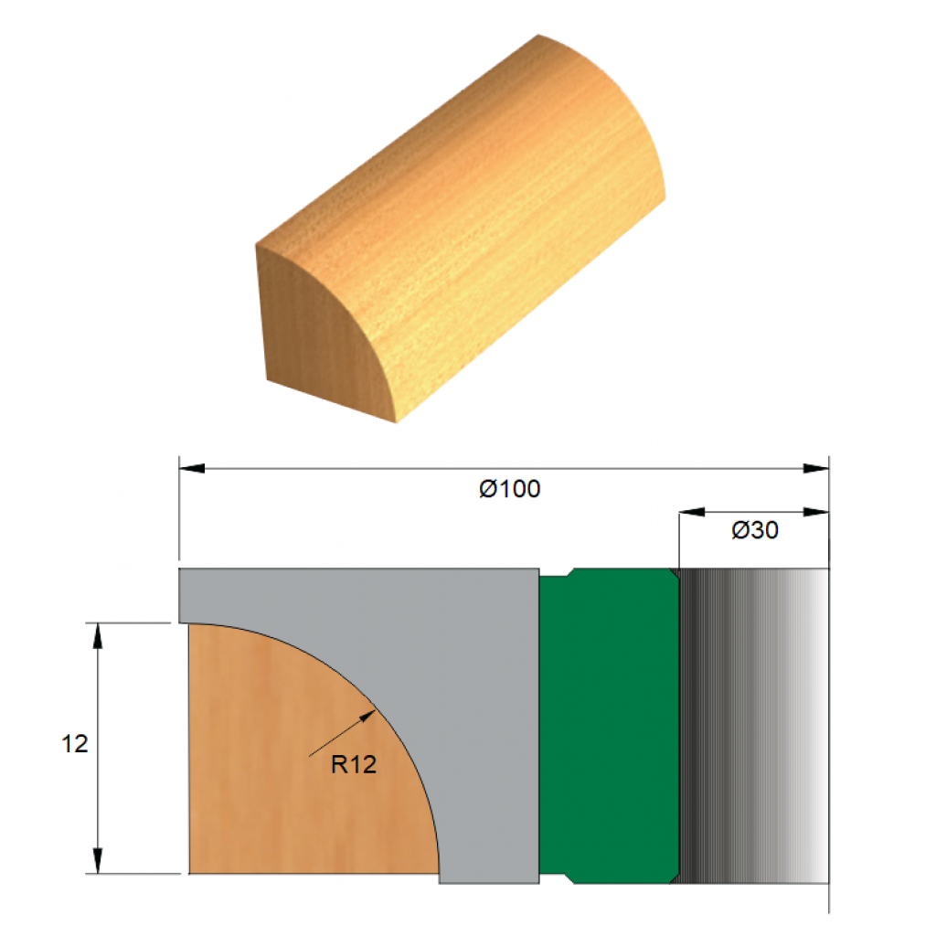 Fresa para Cordão de Janela Ø100 x 12 x 30 (Direita) - 2 Dentes - Cód. 1290.09